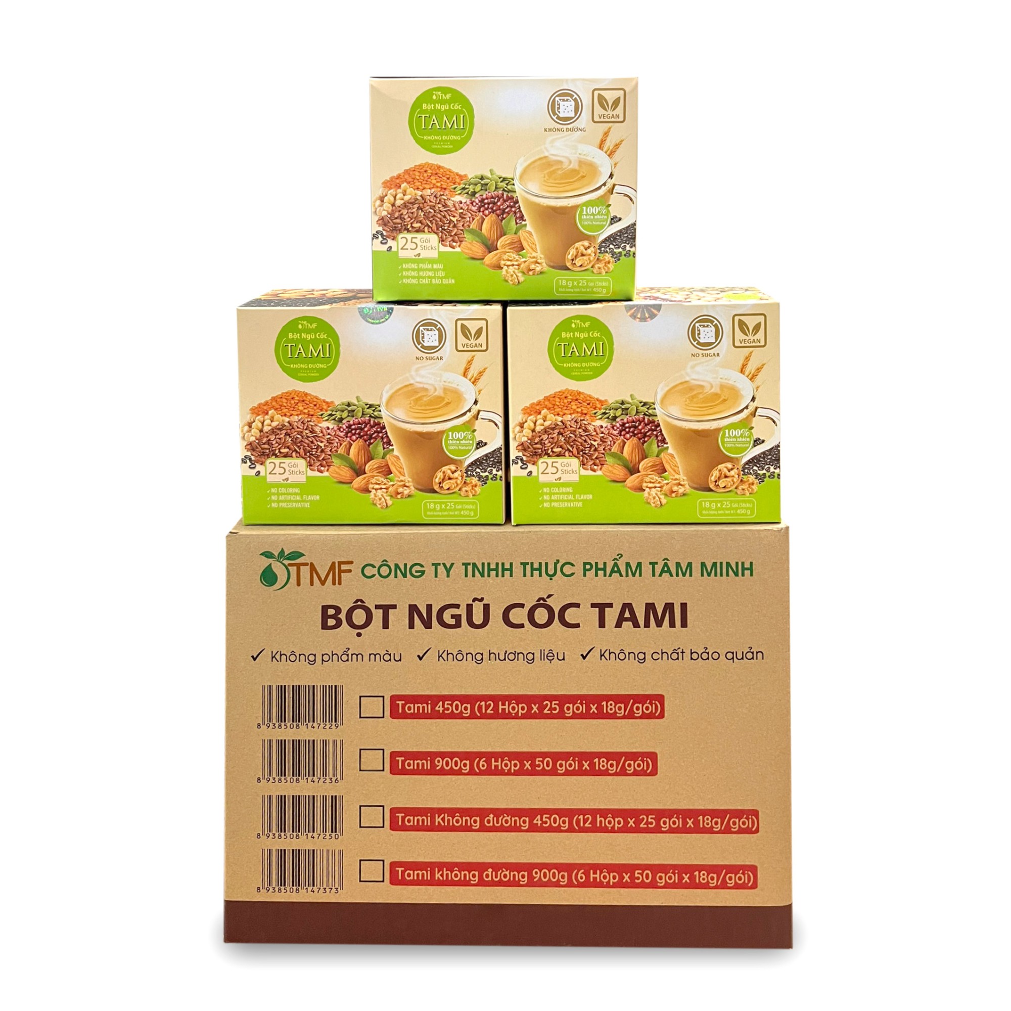 12 BOXES OF TAMI MIX GRAIN POWDER NO SUGAR 450G