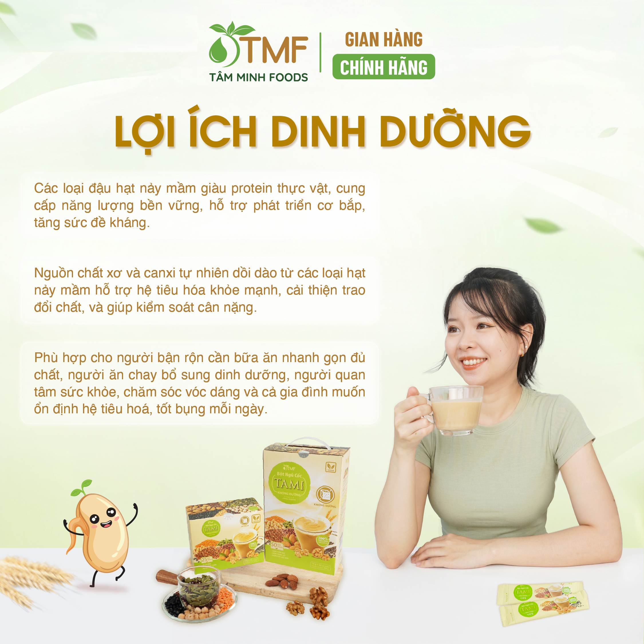 Bột ngũ cốc Tami không đường 900g